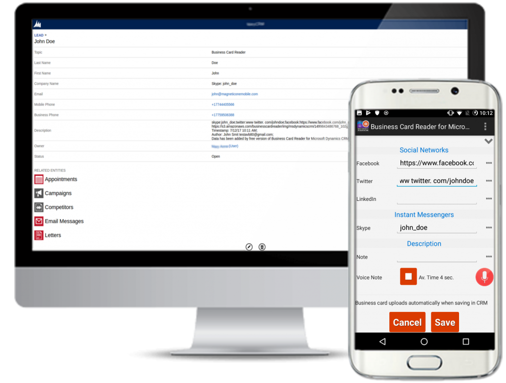 Microsoft Dynamics 365 Business Card Scanner scan biz cards into CRM